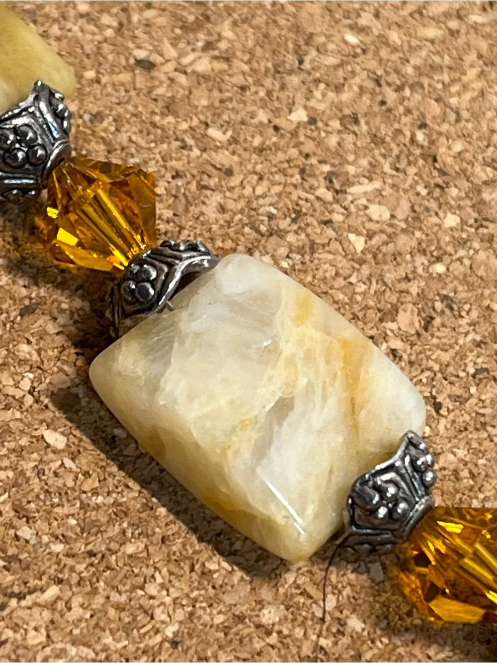 Earth Stone Bead Bracelet Amber Crystal Accents Toggle Clasp